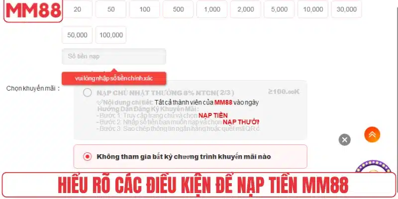 Hiểu rõ các điều kiện để nạp tiền MM88